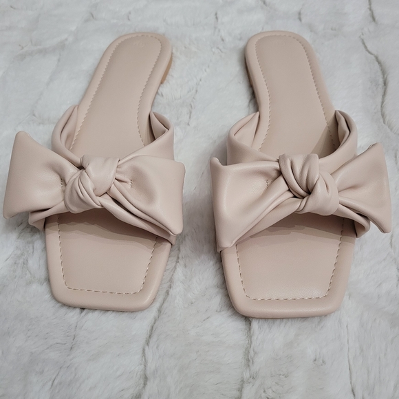 Coutgo Womens Nude Size 11 Open Toe Bow Strap Slide Sandals - Picture 3 of 11